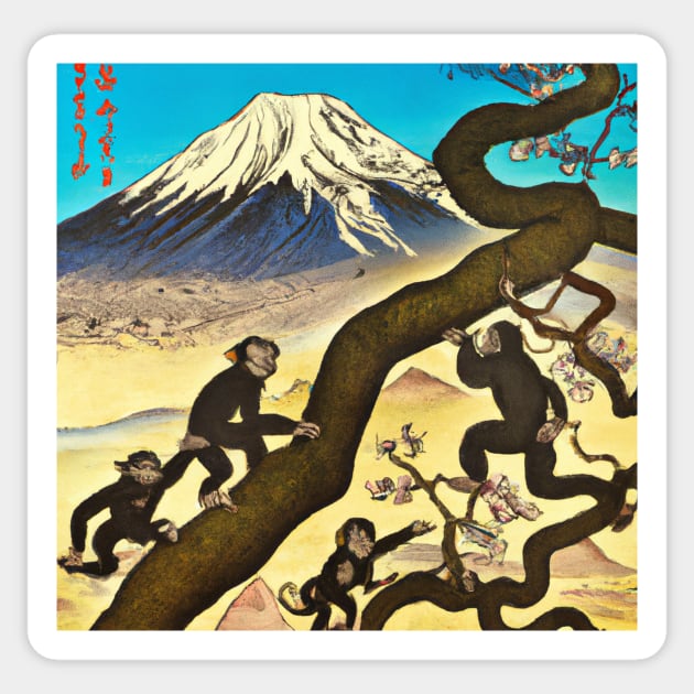 Ukiyo-E Mount Fuji Monkeys Sticker by soulfulprintss8